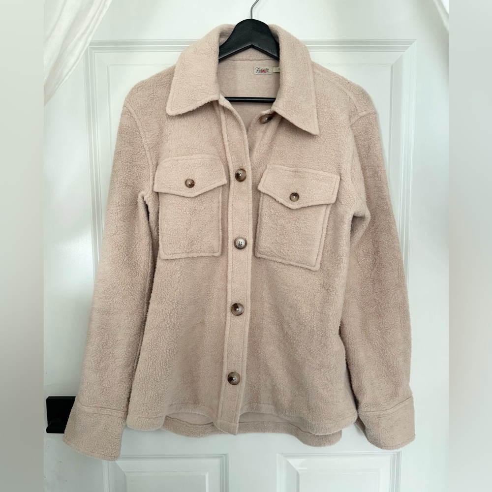 Faherty Holden High Pile Fleece Jacket in Peach Whip - Picture 3 of 10